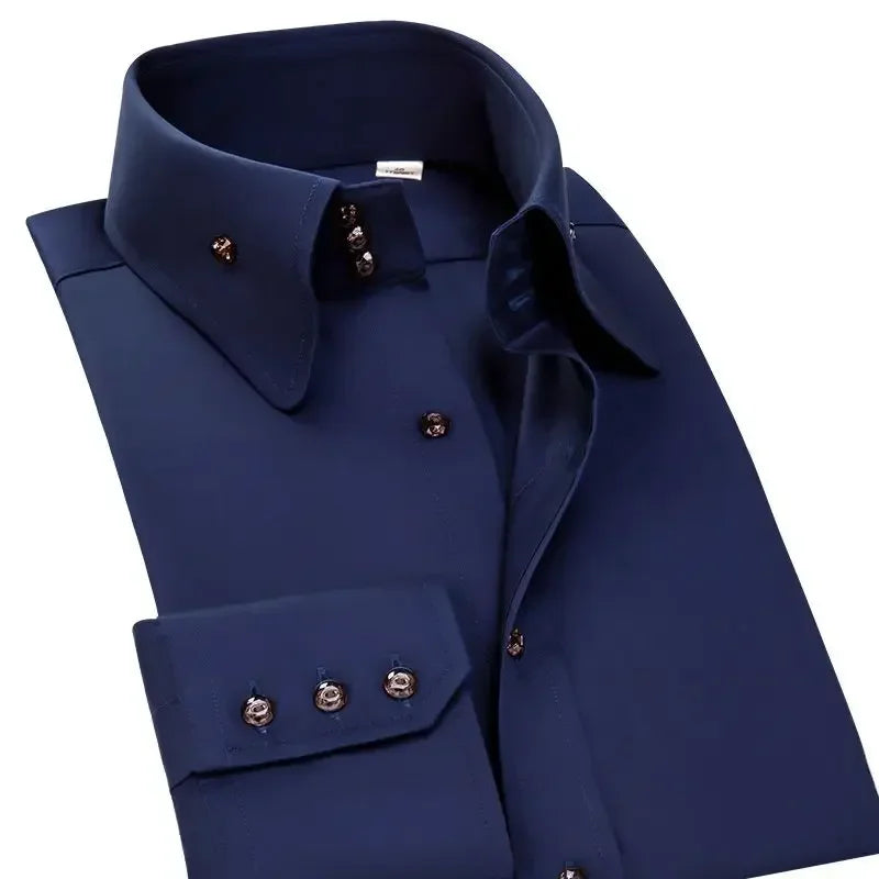 Men's Dress Shirt Autumn Spring Long Sleeve Business Blue Casual Shirts Female Coat Slim-fit Non-ironing Solid Color Black