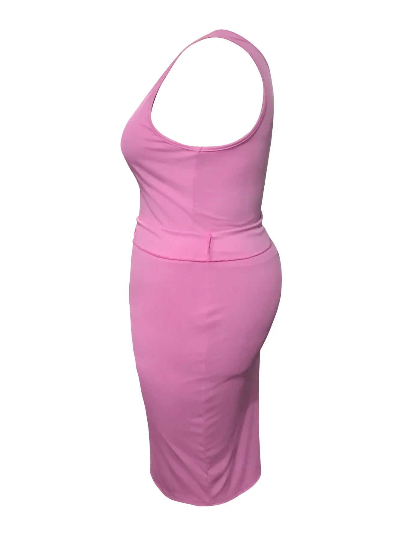 LW Plus Size Cami Button Design Skirt Set Sleeveless Round Neck Tank Top Slit Wrapped Skirt Summer Causal Solid Suit Outfit