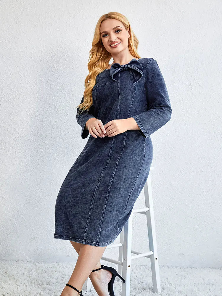 Women's plus size casual denim dress loose mini dress available in multiple sizes