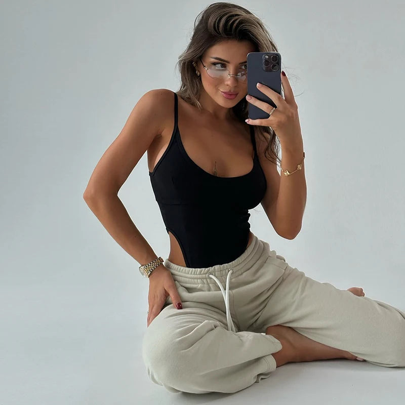 2024 Summer Sexy Bodysuits Women Slim Fashion Spaghetti Straps Skinny Bodycon Solid Color Rompers Club Women Bodysuits Female