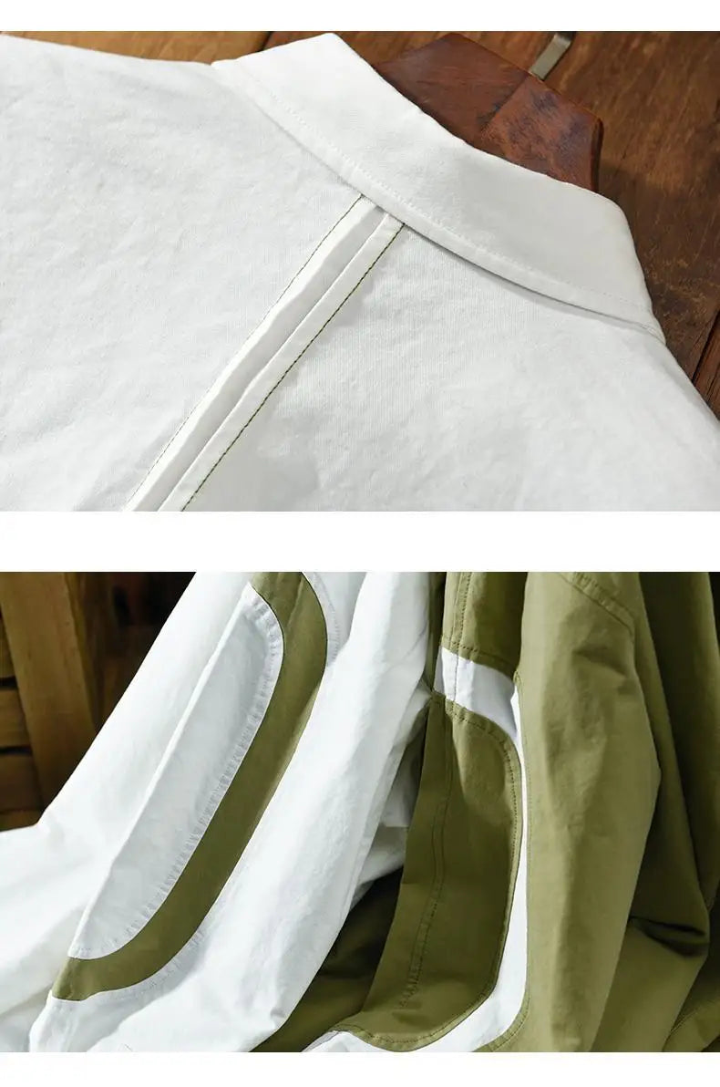 2024 New Spring and Summer Fresh Leisure Loose Embroidery Spliced Contrast Color Long Sleeve Workwear Thin Men's Shirt Coat