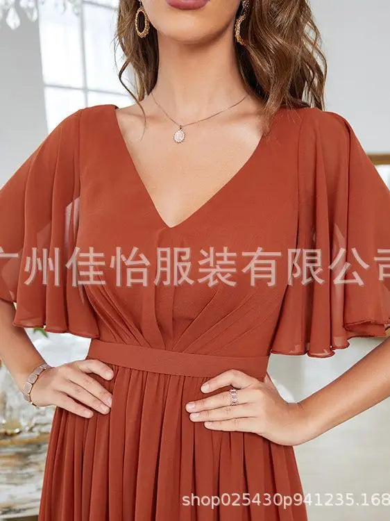 Womens Dresses New Mid Sleeved Casual Elegant Summer V-neck Sweetheart Evening Dress for Women