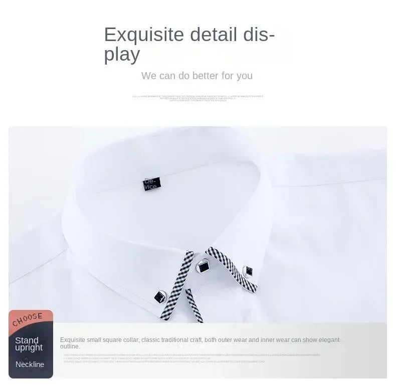 Spring and Autumn Men Dress Shirt Long Sleeve Trim Business Casual Solid Color Shirt Slim Fit White Base Layer Shirt for Male