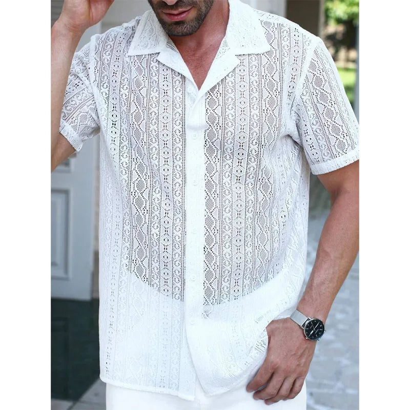 Spring and Summer Men's Sexy Short-sleeved Shirt, Outdoor Leisure Beach Men's Top Shirt, Comfortable Breathable Shirt for Men