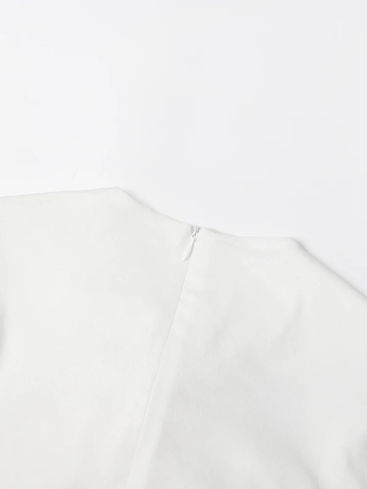 TWOTWINSTYLE Knitting White Dresses For Women V Neck Long Sleeve High Waist Hollow Out Slim Dress Female Summer 2023 Clothing