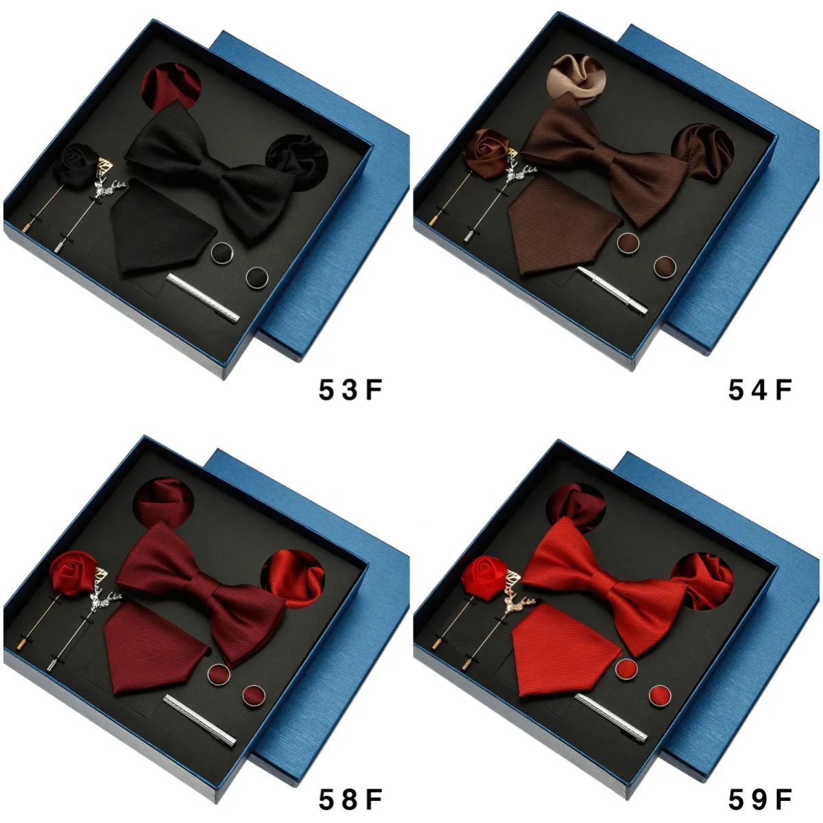 Men Tie Silk Necktie Man Bowtie Hanky Brooches Cufflinks And Tie Clip For Men Accessories Red Burgundy Wedding Tie Gifts Set