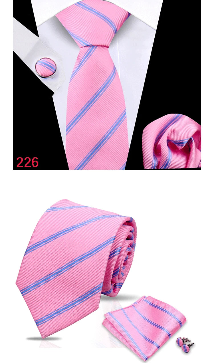 Luxury Plaid Tie For Mens Necktie Handkerchief Pocket Square Cufflinks Set Jacquard Woven Ties Wedding Business Accessories