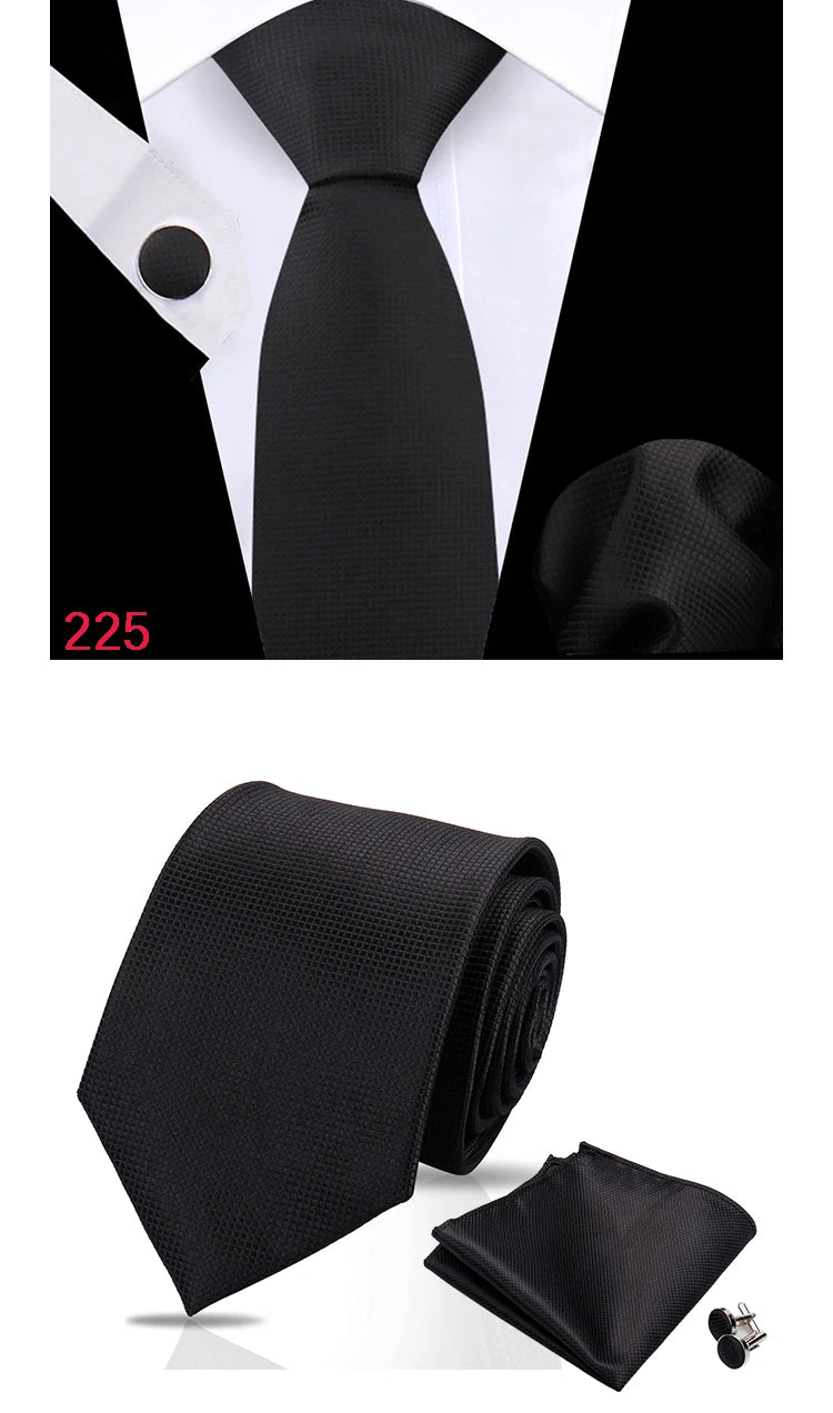 Luxury Plaid Tie For Mens Necktie Handkerchief Pocket Square Cufflinks Set Jacquard Woven Ties Wedding Business Accessories