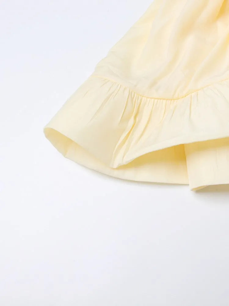 TWOTWINSTYLE Elegant Solid Dresses For Women V Neck Cloak Sleeves High Waist Spliced Lace Up Ruffles Pleated Dress Female Summer