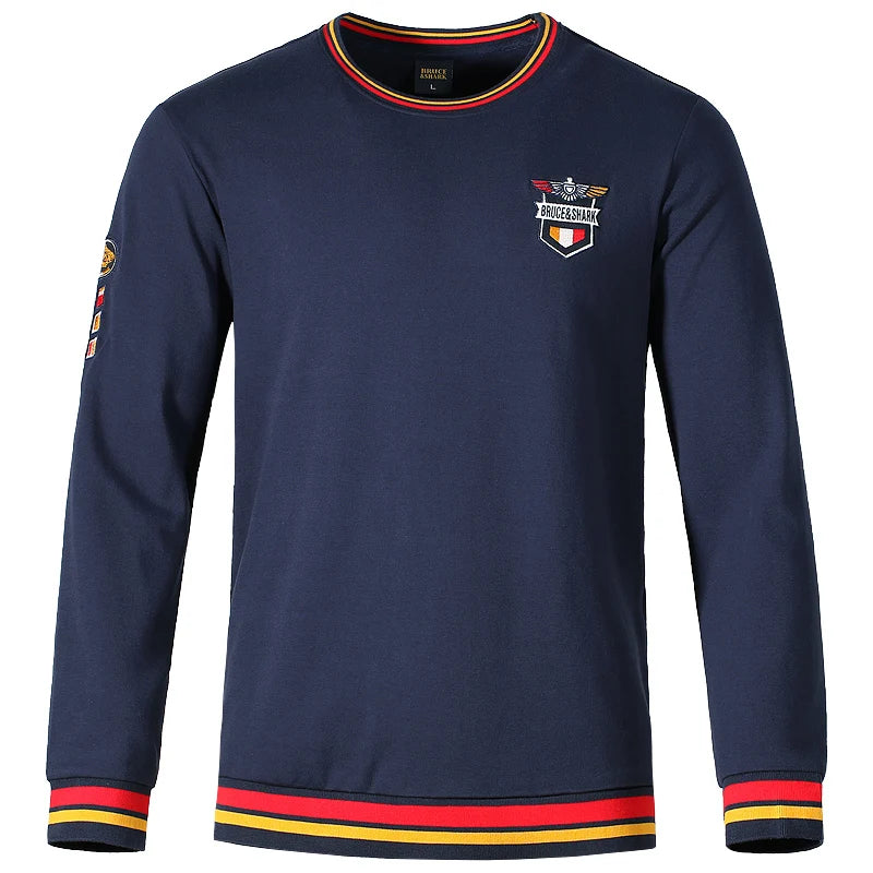 Spring New Men' T-Shirts Round Neck Solid Color Long sleeved Tops Bruce&Shark Thicken Stretch Cotton Men's Clothing Korea Style