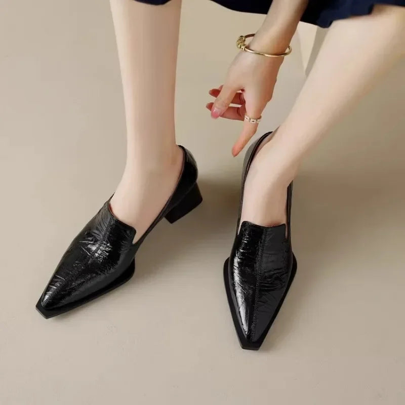 2025 Sapatos Femininas Women Light Weight European Stylish Elegant Black Square Heel Shoes Lady Casual Office Party Shoes