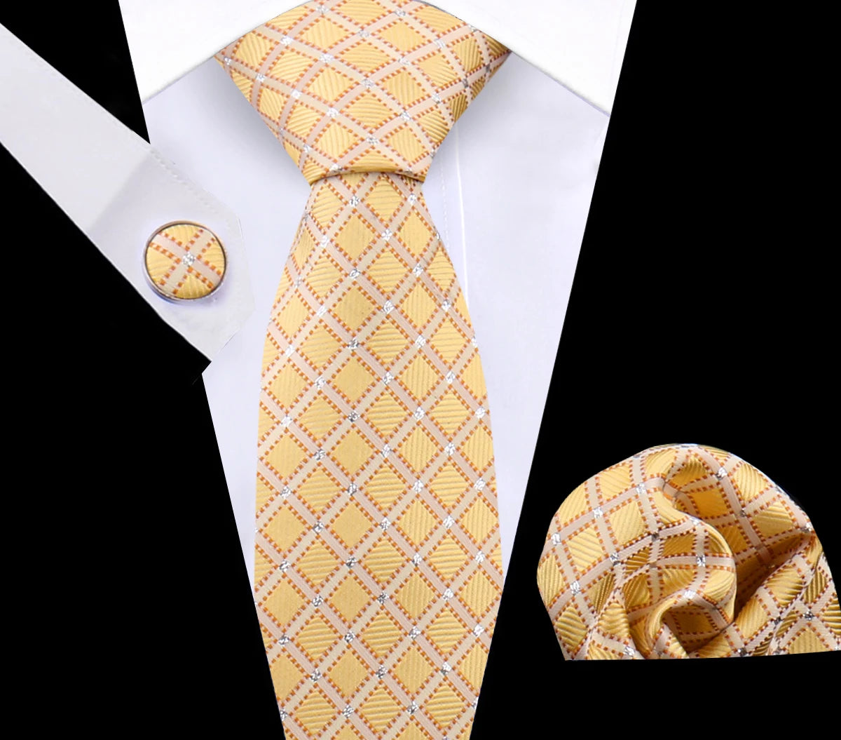 Luxury Plaid Tie For Mens Necktie Handkerchief Pocket Square Cufflinks Set Jacquard Woven Ties Wedding Business Accessories