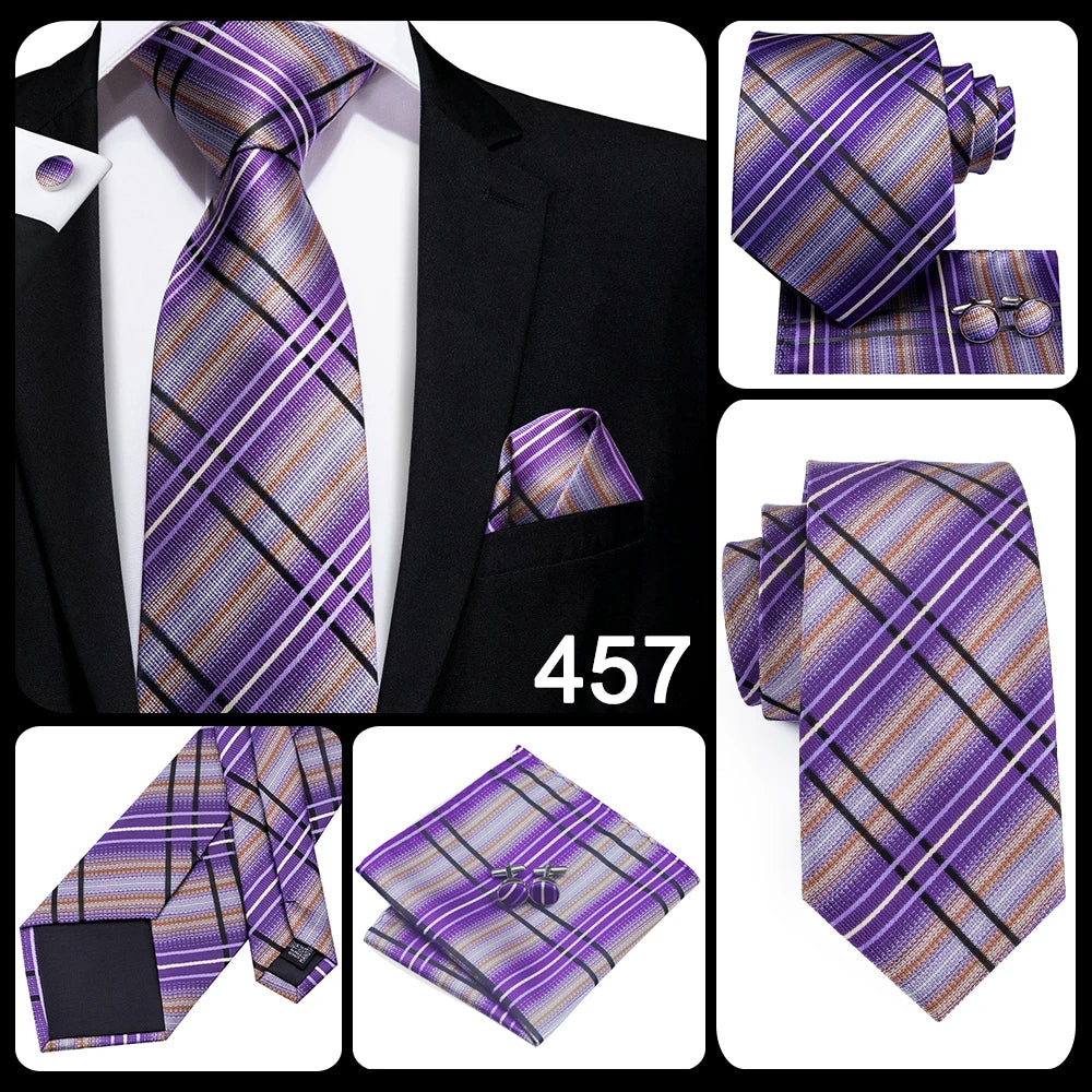 Hi-Tie Designer Silk Wedding Tie For Men Blue White Plaid Handky Cufflink Set Fashion Necktie For Men Business Party Wholesale