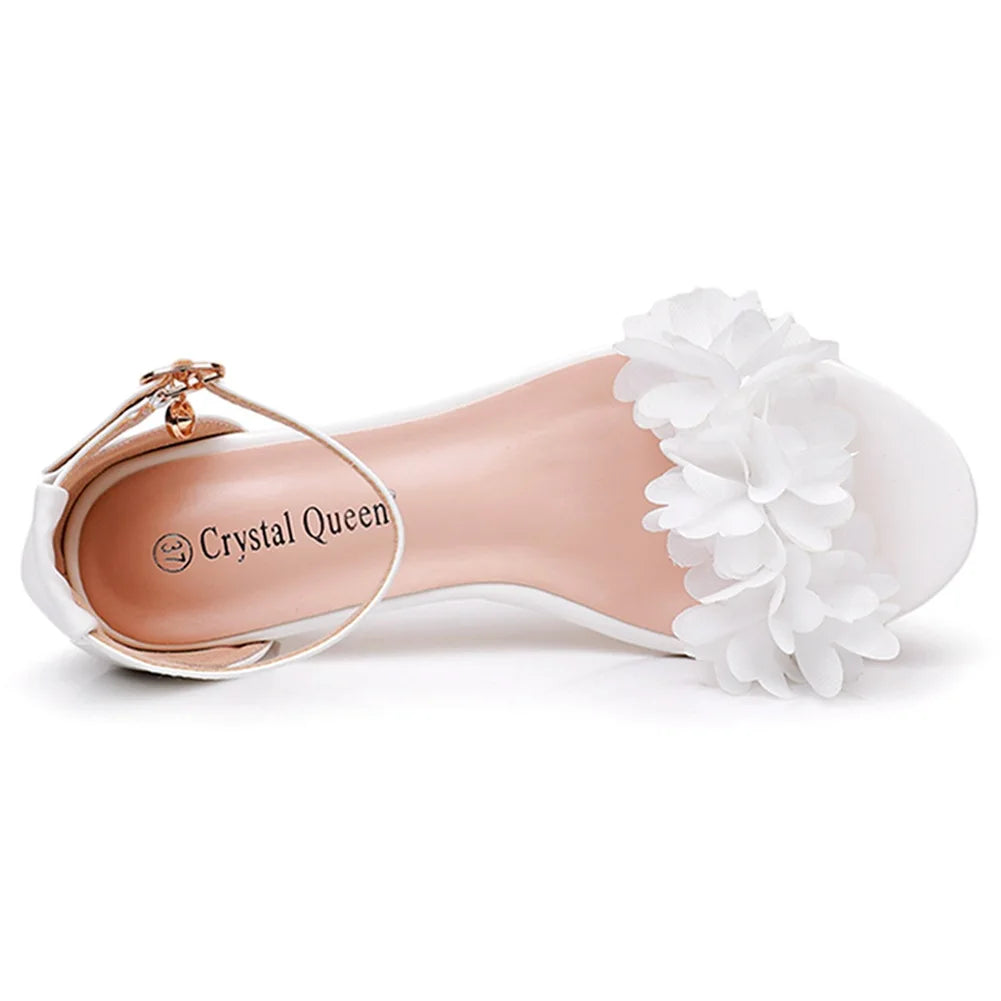 Flower Band Bridesmaide Shoes Woman Wedding High Heels Sandals Ankle Strap Wedges Cover Heeled Tacones Ladies Office Dress Pumps