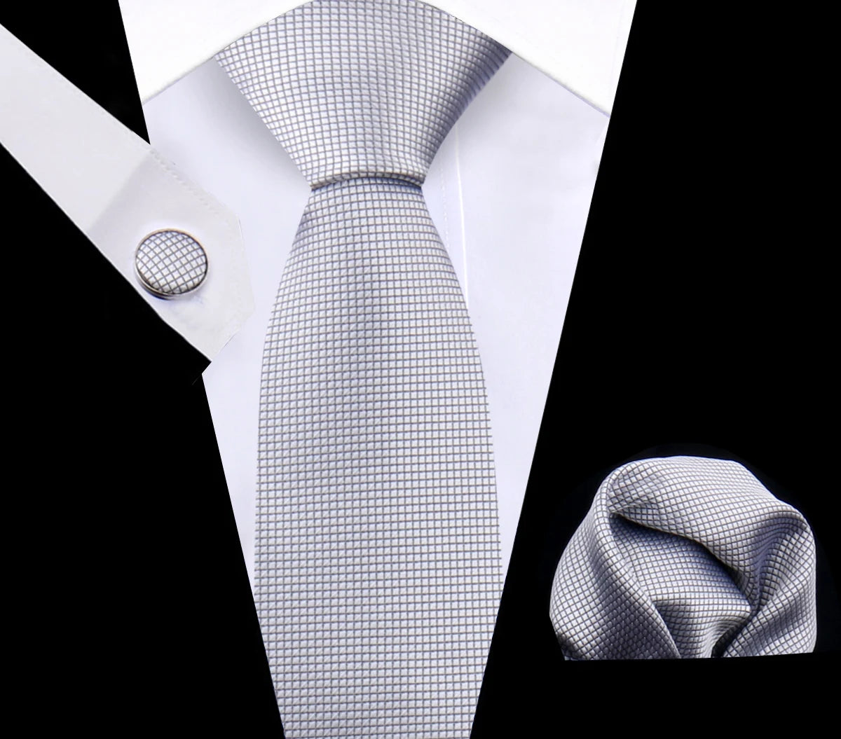 Luxury Plaid Tie For Mens Necktie Handkerchief Pocket Square Cufflinks Set Jacquard Woven Ties Wedding Business Accessories