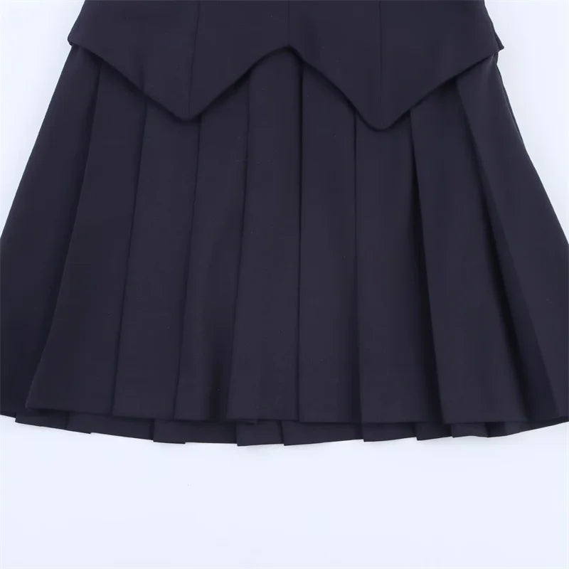 Women's Dresses New Summer 2025 Sailor Suit Style Wide Pleated Cropped Dress Fashionable Color-Blocking Sexy Cute Personality