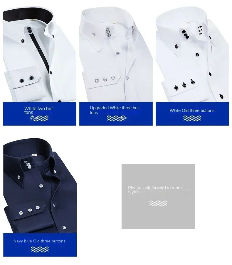 Men's Dress Shirt Autumn Spring Long Sleeve Business Blue Casual Shirts Female Coat Slim-fit Non-ironing Solid Color Black