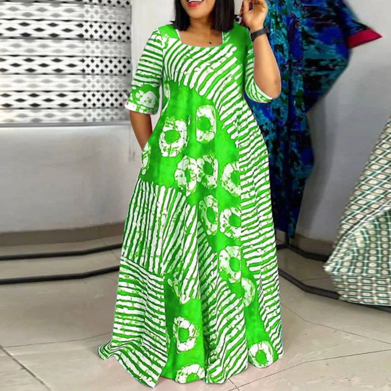 Plus Size VONDA Women Summer Party Maxi Dress Bohemian Printed Long Sundress Beach Vestidos 2025 Half Sleeve Casual Loose Robe