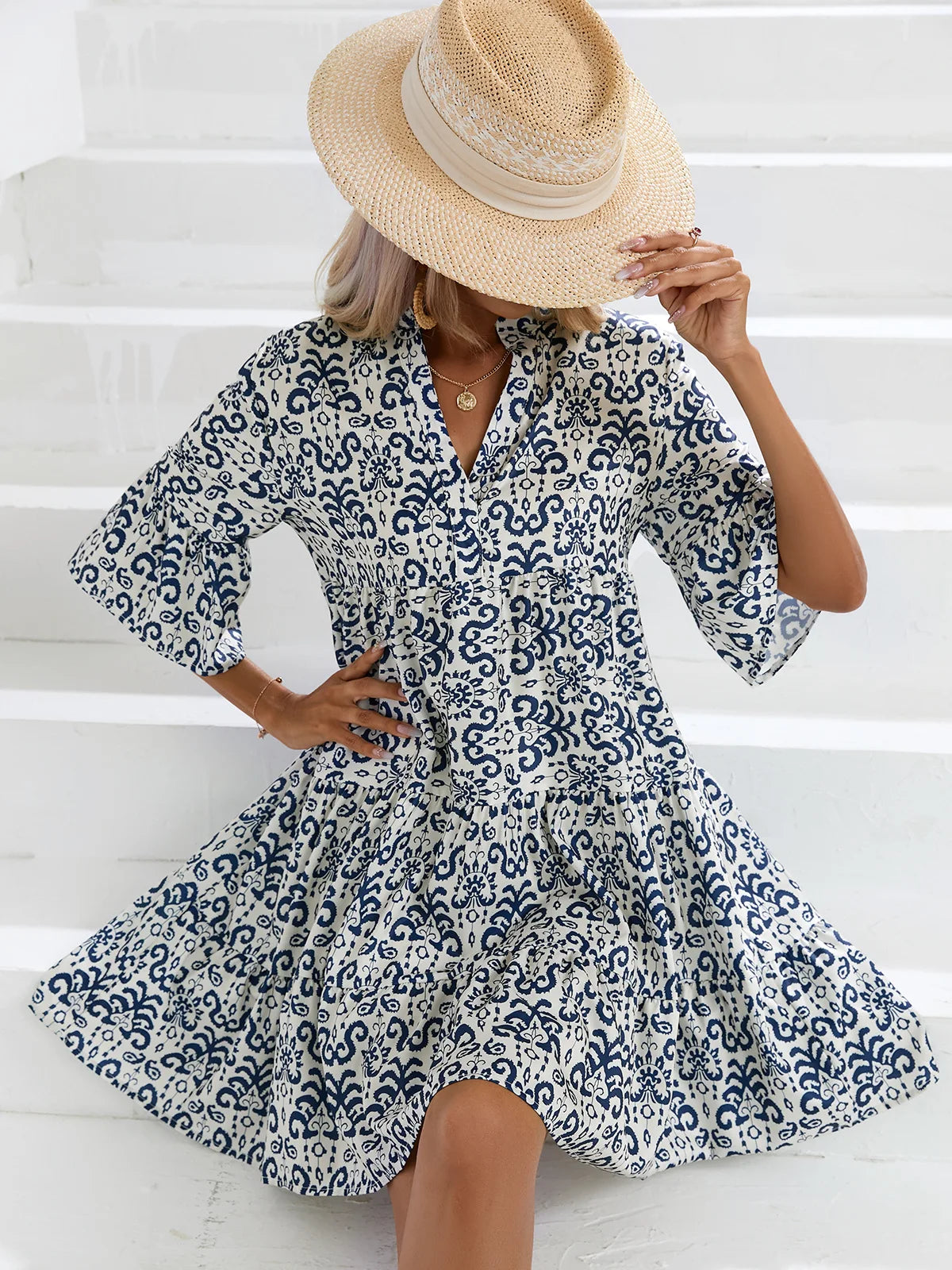 Women's Spring Summer Printed Dress Long Sleeve Flared Mid-Length Official Store Exclusive New Arrivals