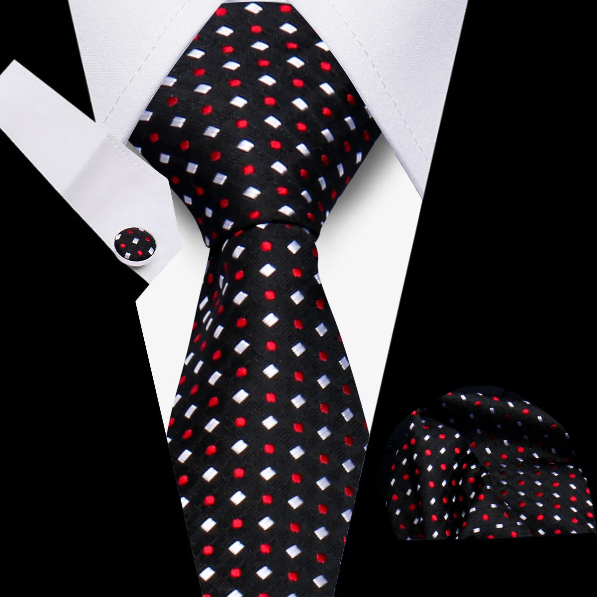 Tie Men Business Necktie Set Classic Plaid Cufflinks Handkerchief For Suit Wedding High Quality 3pcs Ties Sets Formal Gravata