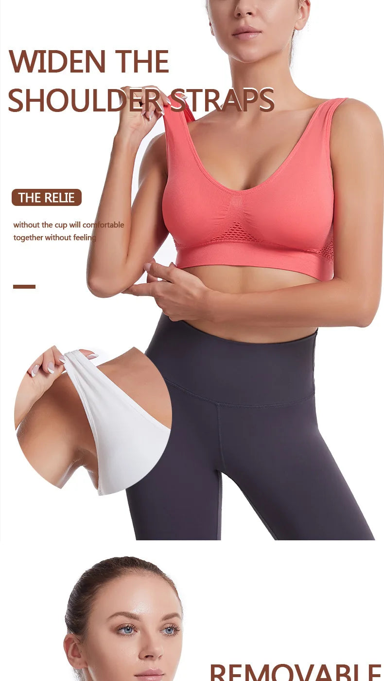S-7XL Plus Size Grid Air Holes Bra sports without underwire Women's Underwear Shock-proof Yoga Running Brassiere Hollow out Vest