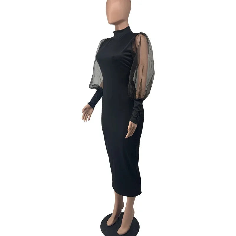 Elegant Spring Summer Dress for Women Long Sleeve Evening Gown Women Clothing Temperament Half High Collar Bodycon Dress Vestido