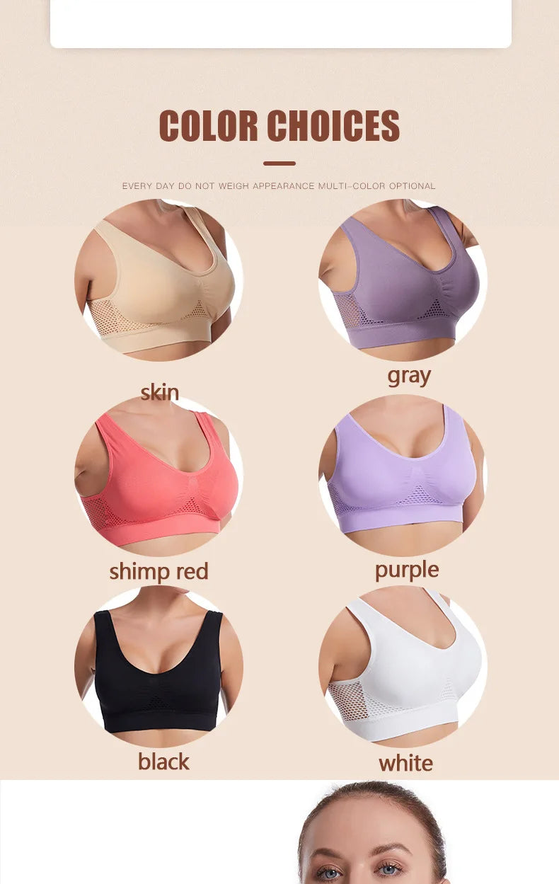 S-7XL Plus Size Grid Air Holes Bra sports without underwire Women's Underwear Shock-proof Yoga Running Brassiere Hollow out Vest