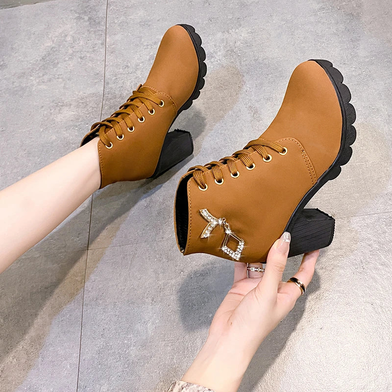 Comemore 2024 New Women Shoes Lace Up Ankle Boots Zapatos Mujer Fashion High Heels Ladies Casual Spring Pumps Platform Heel 42