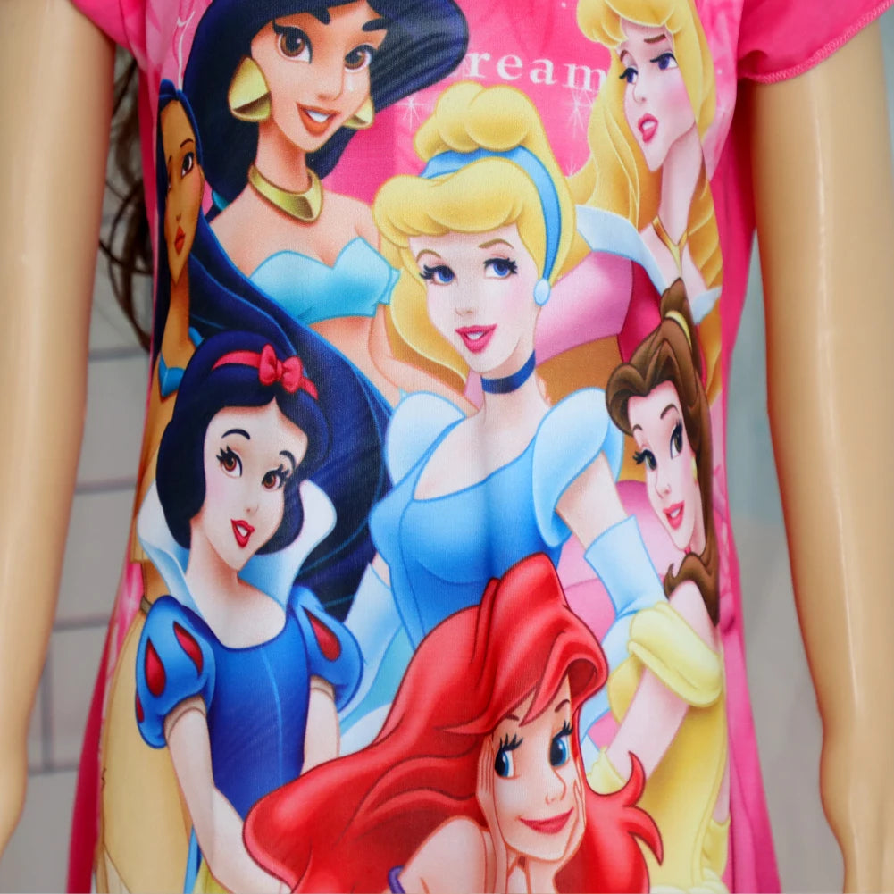 3-8Years New Summer Kids Cartoon Dress Sleepwear Mermaid Princess Belle Girls Printing Nightgowns Children Party Dresses Pajamas