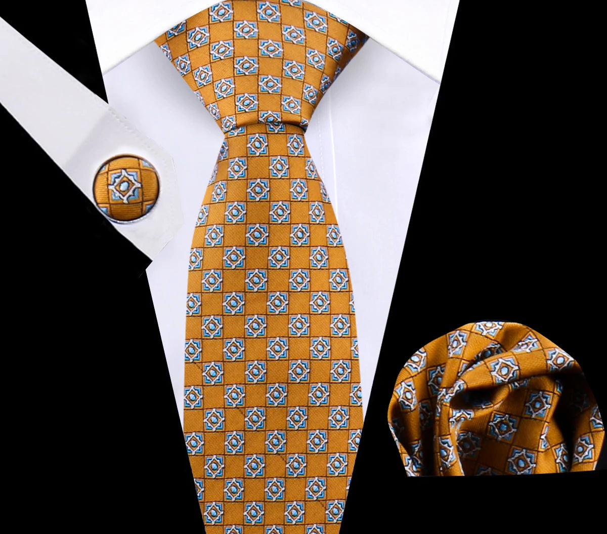 Luxury Plaid Tie For Mens Necktie Handkerchief Pocket Square Cufflinks Set Jacquard Woven Ties Wedding Business Accessories