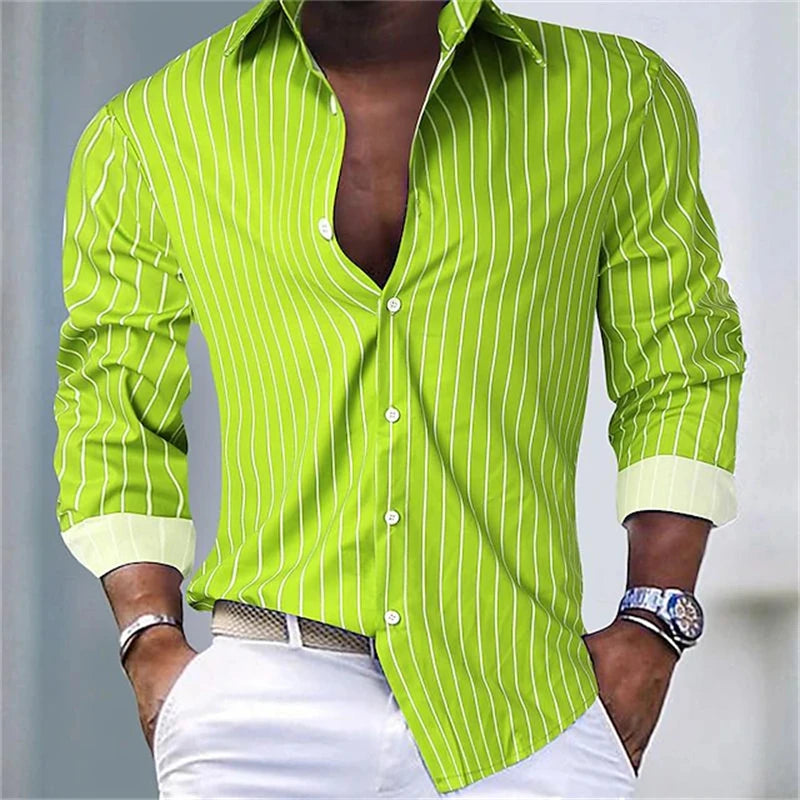 2024 Fashion Men's Elegant Shirt Spotted 3D Printed Lapel Button Up Classic Long Sleeve Shirt Temperament Men's Partywear
