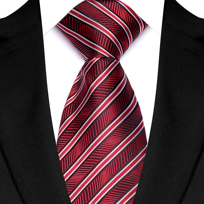 Luxury 8CM Mens Necktie Red Color Solid Stripes Paisley Ties For Man Groom Jacquard Woven Neck Tie For Business Wedding Party