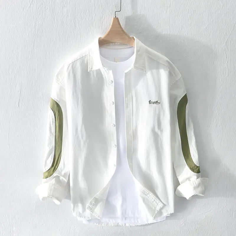 2024 New Spring and Summer Fresh Leisure Loose Embroidery Spliced Contrast Color Long Sleeve Workwear Thin Men's Shirt Coat