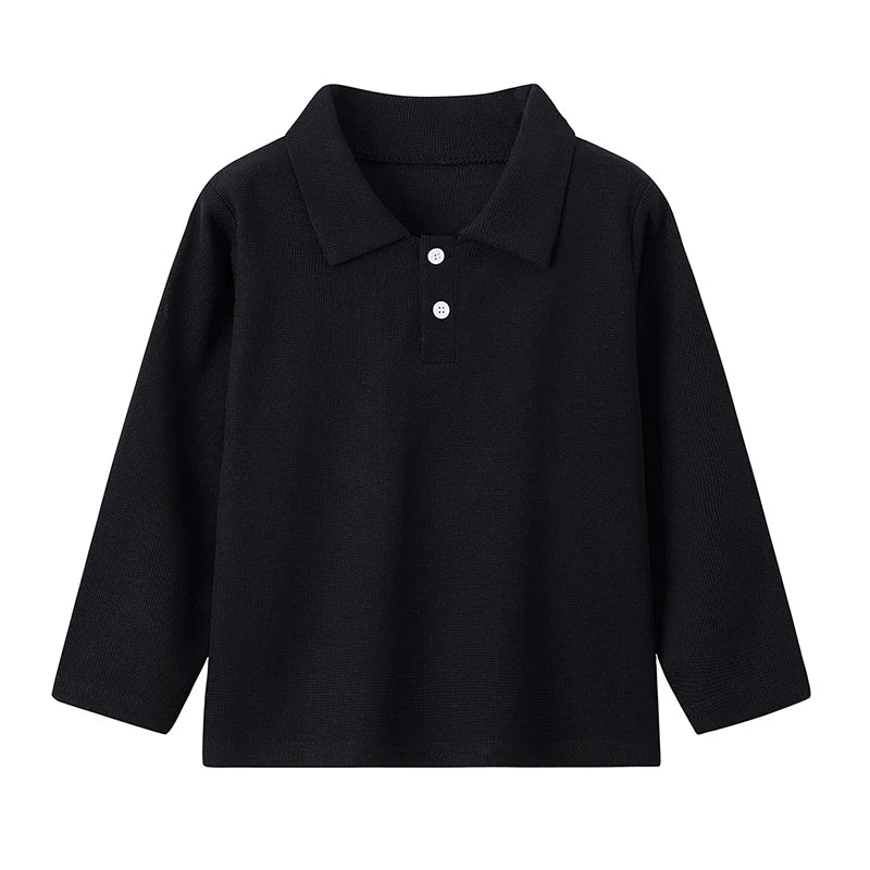 Children's solid color POLO shirt boy handsome fashion sports T-shirt girl lapel casual and comfortable half sleeve.