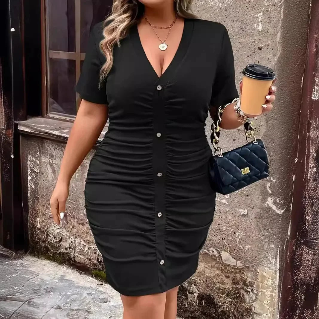 Plus Size Plus Size Women's Tight Fit Wrap Dress Summer Big Code Clothing Button Pleated Maxi Dress Fashionable plus Size Gown