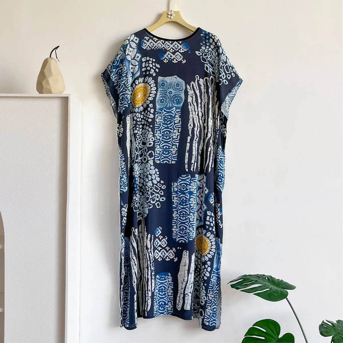 New Spring and Summer Dresses For Women Elegant Printed Silk Muslim Lady Kaftan Beach Sun Protection Seaside Holiday Dress