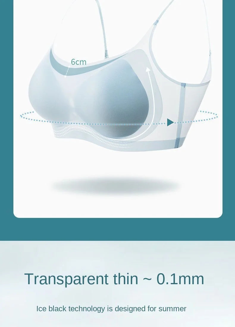 Ultra-thin breathable ice silk bra Women's underwear seamless halter vest U-shaped back pull together
