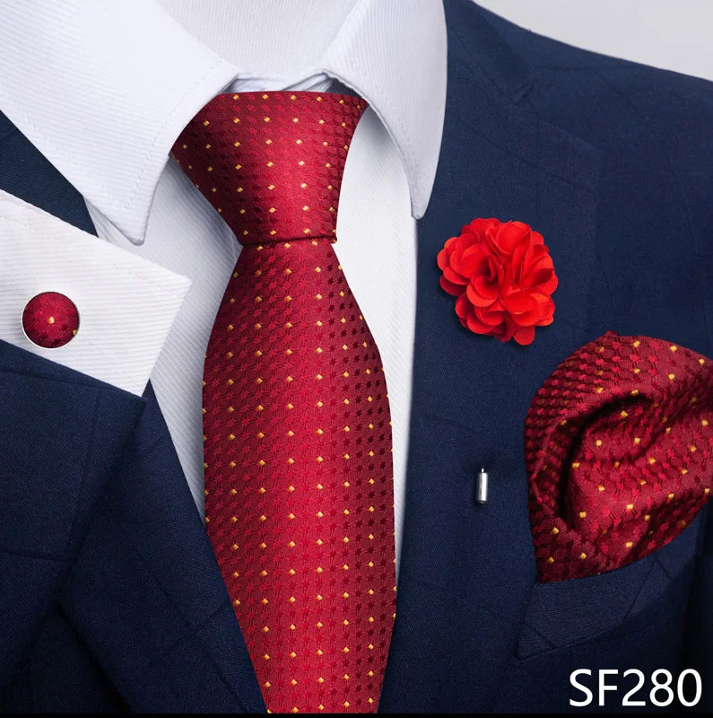 Luxury Mens Ties Floral Black Gold Ties Paisley NeckTie Pocket Square Cufflinks Brooch Set Men's Wedding Party Tie