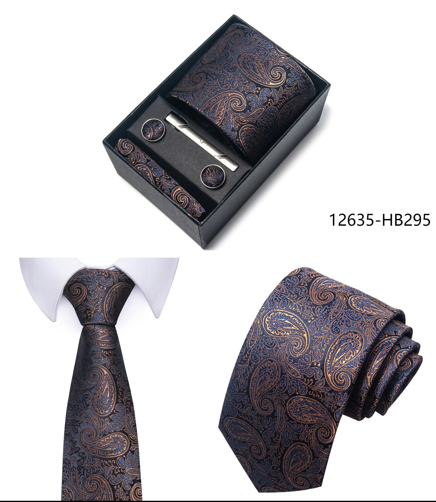 Luxury Brand 8 cm Tie Handkerchief Cufflink Clip Set For Men Wedding Gravata Suit Accessories Holiday Gift Box