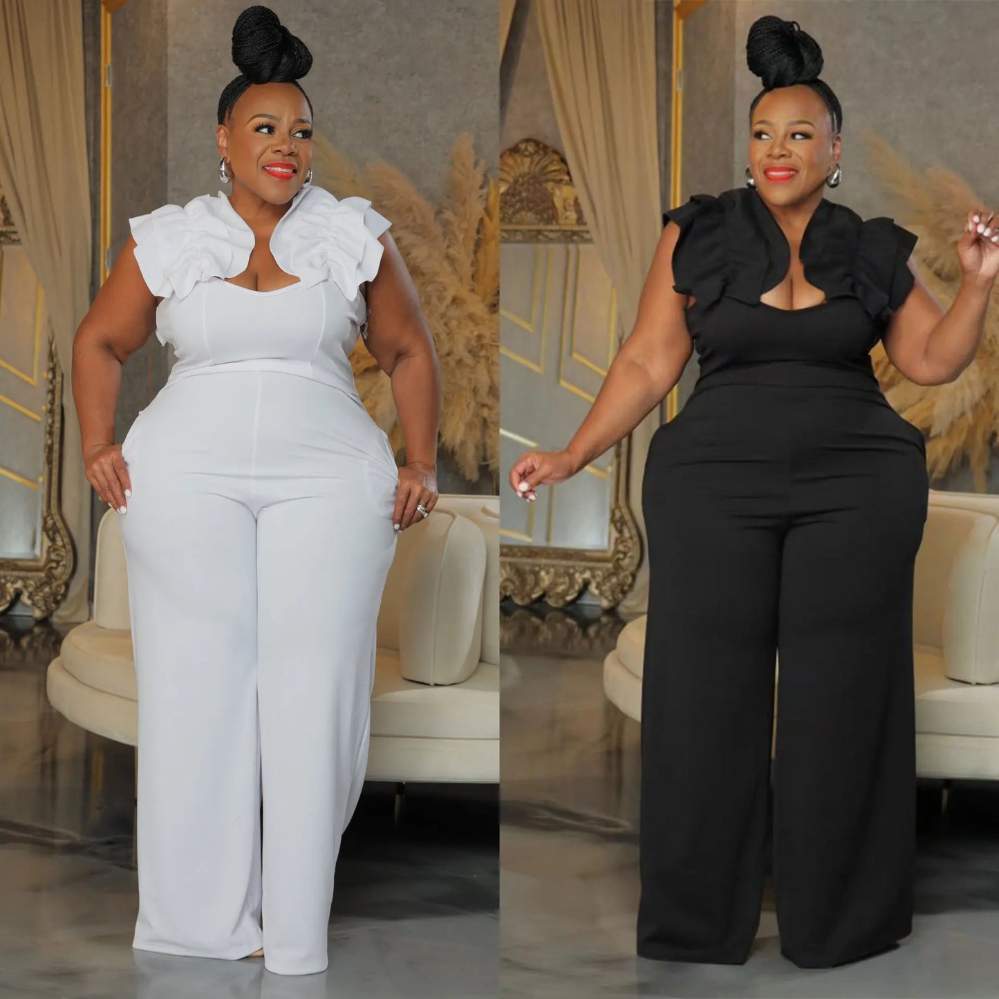 Plus Size Women Clothes Jumpsuit Summer Clothes Black Urban Leisure Bodysuit New 2024 Wide Leg Jumpsuit