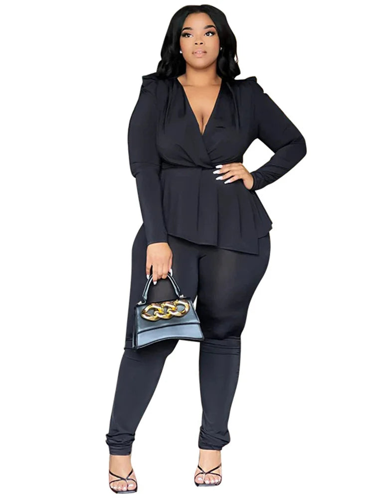 Wmstar Plus Size Two Piece Set Women Clothing Pants Sets Top Leggings Matching Office Lady Fall Clothes