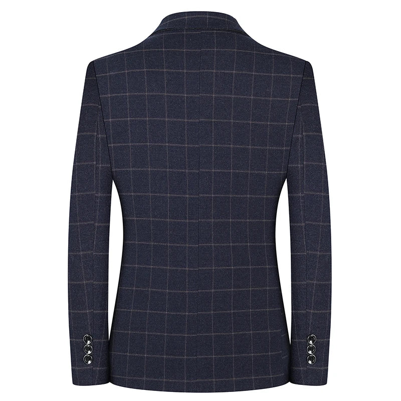 2024 New Spring and Autumn Coat Middle-aged Slim Fashion Handsome All Matching Plaid Suit Men Casual Polyester Blazer Mujer