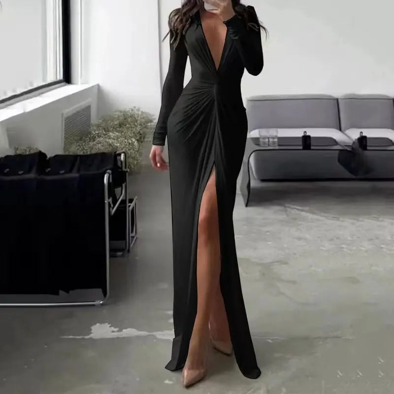 hirigin Spring Bodycon Dresses For Women Luxury Designer Party Prom Deep V Neck Sexy Dress Hem Split Outfits Evening Vestidos
