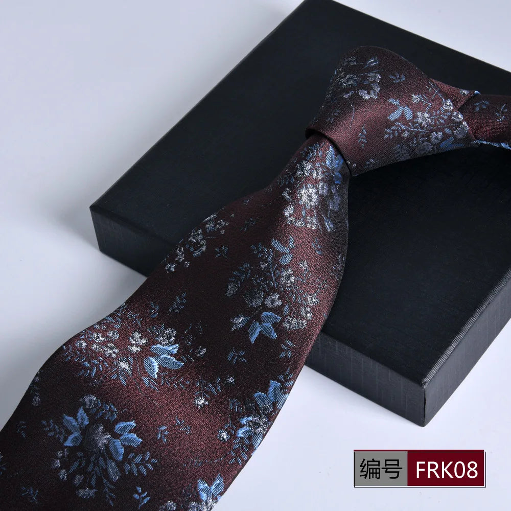 Brown Tie For Men Classic Style 8CM Tie Striped Jacquard Ties Wine Red Wedding Gravatas Formal Business Neckties Gifts For Men