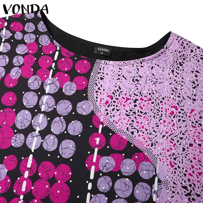 VONDA Women Summer Maxi Dress 2025 Vintage 3/4 Sleeve Printing Sundress Beach Robe Bohemian Bat-wing Sleeve Vestidos Polyester