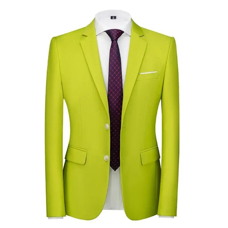 New Men Pure Colour Business Social Office Suit Slim Fit Jacket Fashion Simple Groom Wedding Tuxedo Dress Blazers Coats