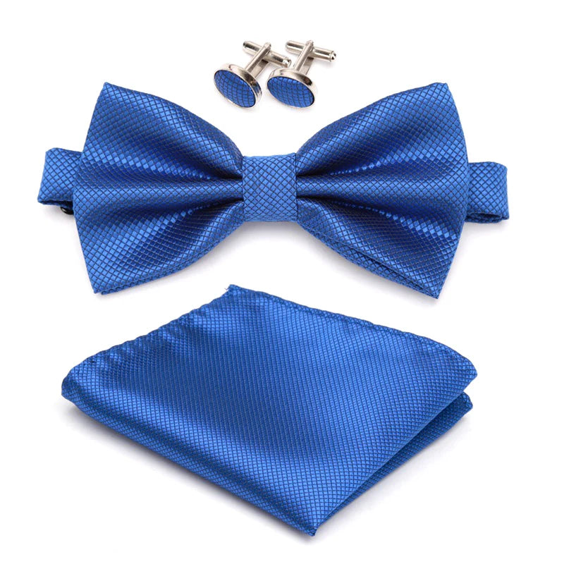 Multicolor Bowtie Pocket Square Cufflinks Sets Classic Solid Color Bowtie Wedding Party Formal Gift Plaids Adjust Neck Bow Tie