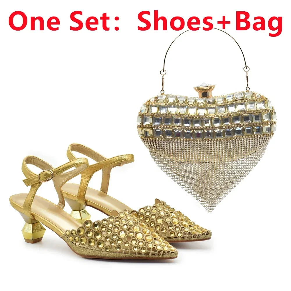 Hot Selling Pointed Toe Ladies Shoes Matching Bag Set for Nigeran Wedding Party Pumps Shoes for Women 2025 Designer Luxury