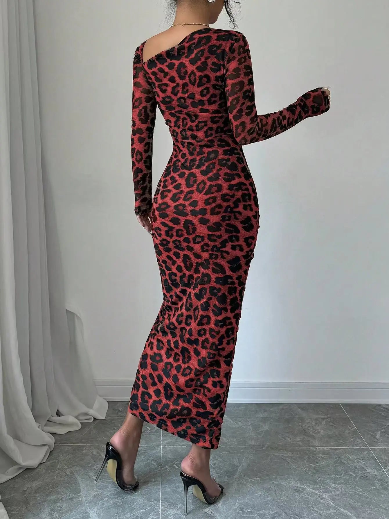 Sexy Leopard Print Women's Dresses Fashion Ruffled Sexy Slit Party Dress For Women Spring Summer Bodycon Package hip Vestidos