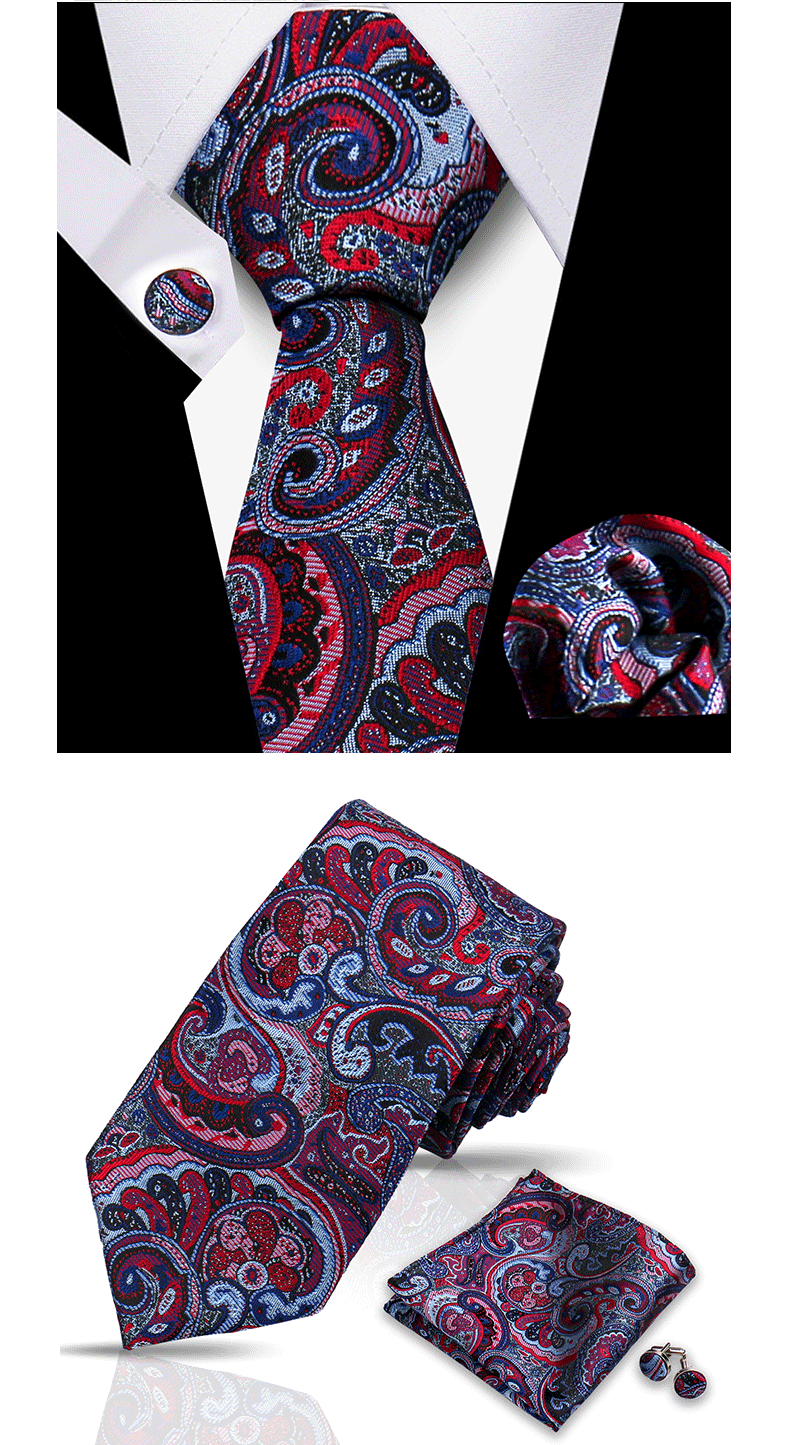 Tie For Men Classic Plaid Handkerchiefs Red Necktie Cufflinks For Men Blouse Business Wedding Accessories Women Collar Man Gift